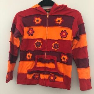 GOA Planet Import Patchwork Boho Hoodie Floral Appliqué Cotton Jacket Size 8